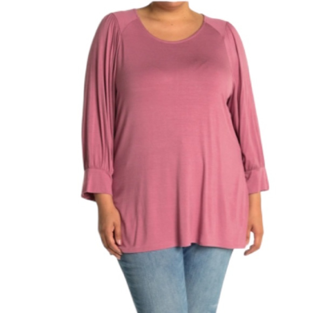 RDI Women's Size 1X Pink Bubble Long Sleeve Knit Keyhole Back Flowy Tunic Top